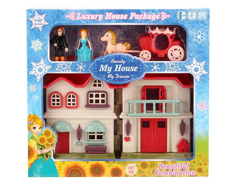 Villa With Colorful Lights And 12 Pieces Of Music + Princess,Prince,Carriage