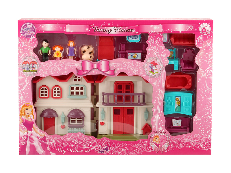 Villa With Colorful Lights And Music + Dolls,Furniture