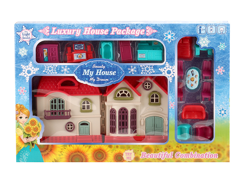 Mini Villa With Colorful Lights And 12 Pieces Of Music + Furniture