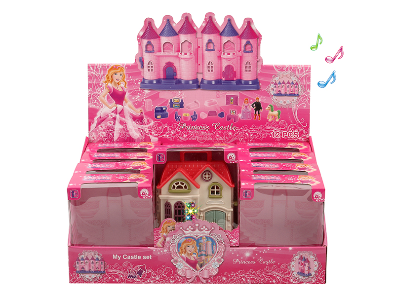 Mini Villa With Colorful Lights And Music + Furniture(12PCS/Display Box)