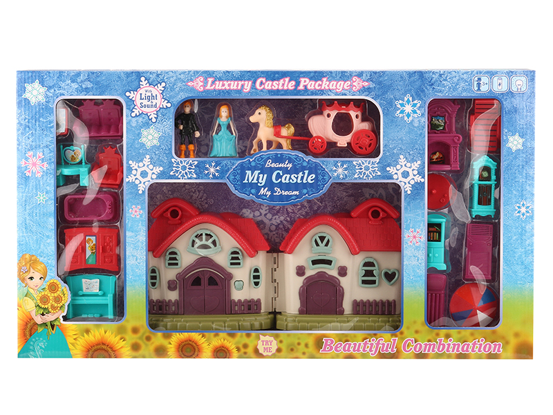 Villa With Colorful Lights And Music + Furniture,Princess,Prince,Carriage