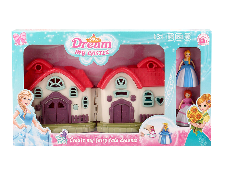 Villa With Colorful Lights And 12 Pieces Of Music + Top Toy Princess,Cat,Furniture