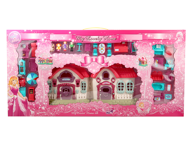 Villa With Colorful Lights And Music + Dolls,Furniture