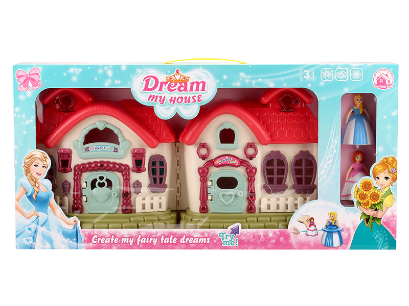 Large Villa With Lights And Music + Top Toy Princess,Cat,Furniture