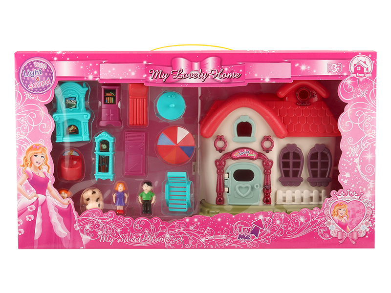 Villa With Flash Lights And Music + Dolls,Furniture