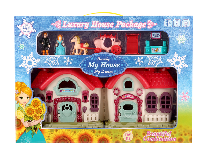 Villa With Flash Colorful Lights And 12 Pieces Of Music + Furniture,Princess,Prince,Carriage
