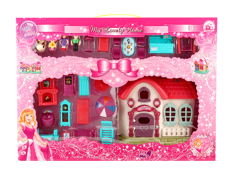 Villa With Flash Lights And Music + Dolls,Furniture