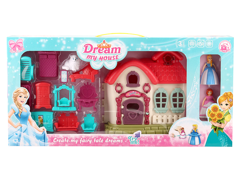 Large Villa With Lights And Music + Top Toy Princess,Cat,Furniture