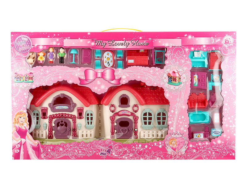 Villa With Flash Lights And Music + Dolls,Furniture