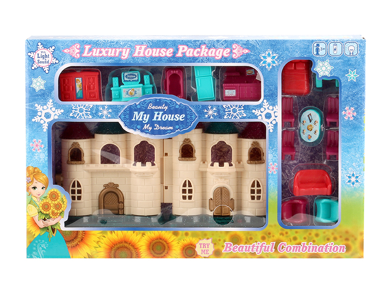 Mini Castle With Colorful Lights And And 12 Pieces Of Music + Furniture