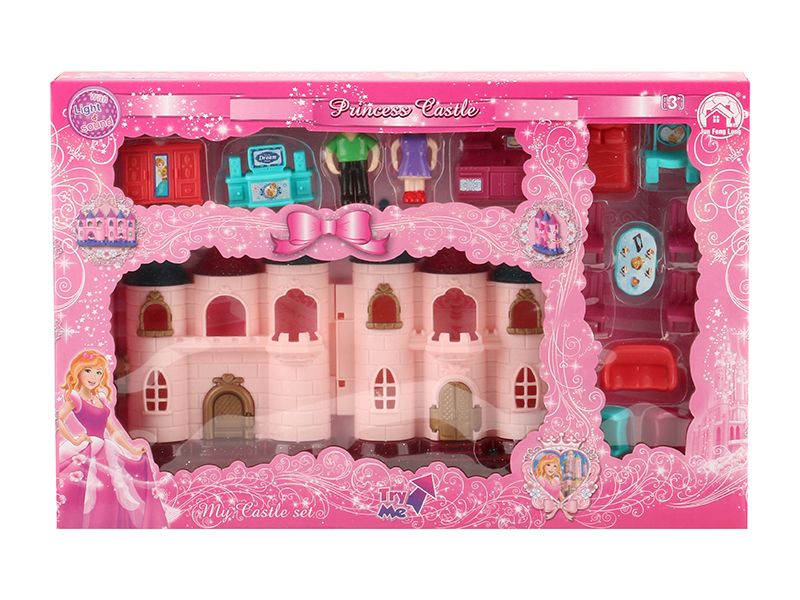 Mini Castle With Colorful Lights And Music + Furniture,Dolls