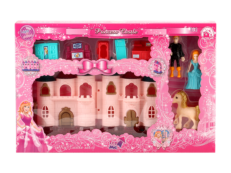 Mini Castle With Colorful Lights And Music + Princess,Prince,Horse ,Furniture