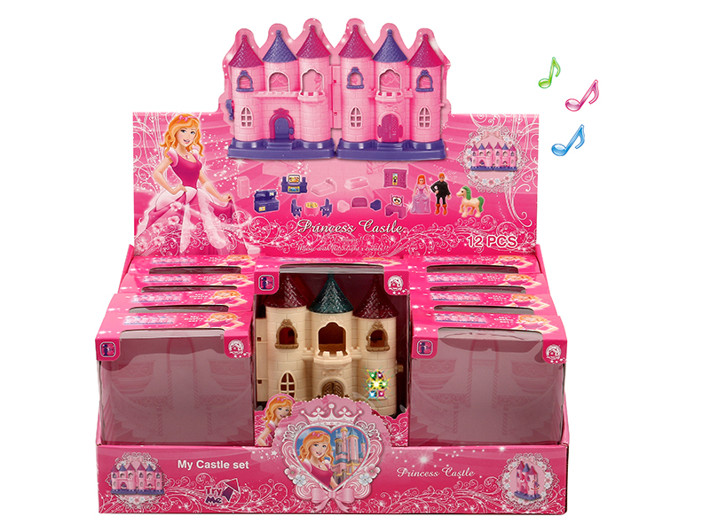 Mini Castle With Colorful Lights And And 12 Pieces Of Music + Furniture(12PCS/Display Box)