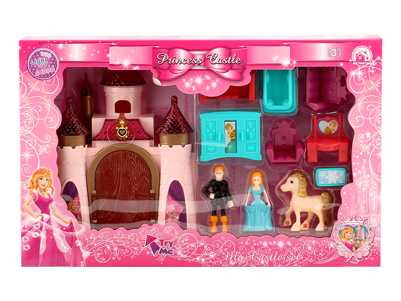 Castle With Colorful Lights And Music + Furniture,Princess,Prince,Horse