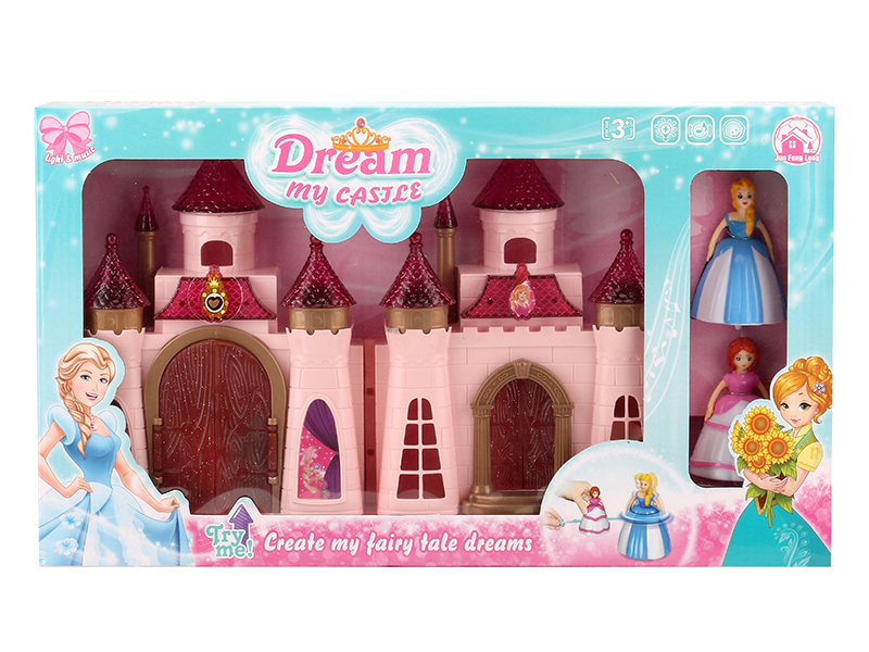 Castle With Colorful Lights And 12 Pieces Of Music + Top Toy Princess,Cat,Furniture