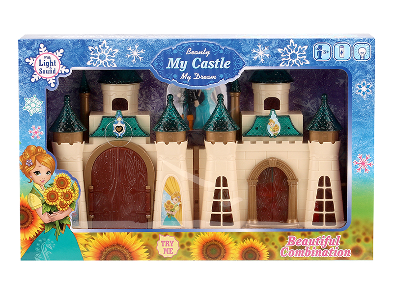 Castle With Colorful Lights And And 12 Pieces Of Music + Princess,Prince,Horse,Furniture
