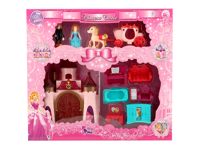 Castle With Colorful Lights And Music + Furniture,Princess,Prince,Carriage