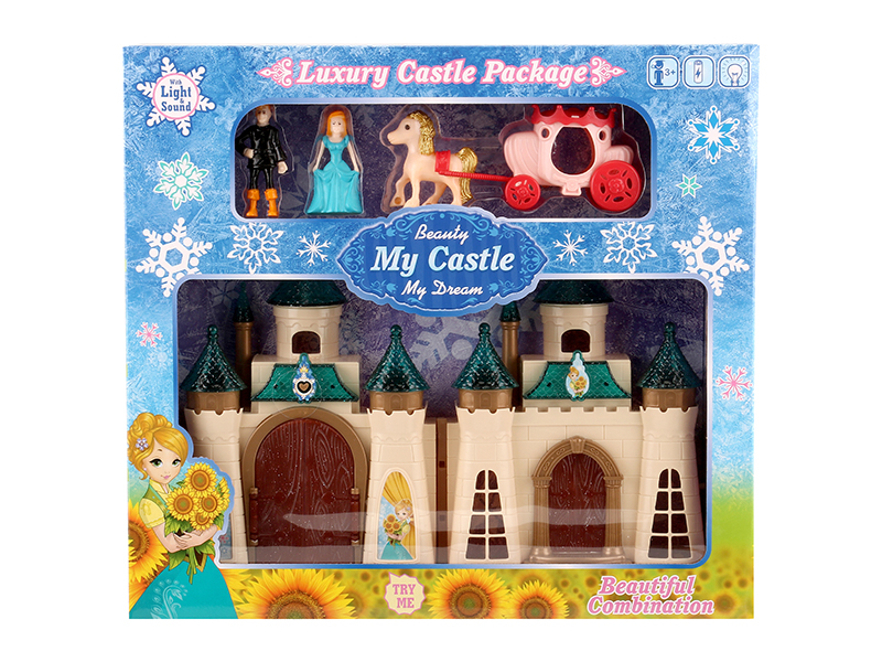 Castle With Colorful Lights And And 12 Pieces Of Music + Princess,Prince,Carriage