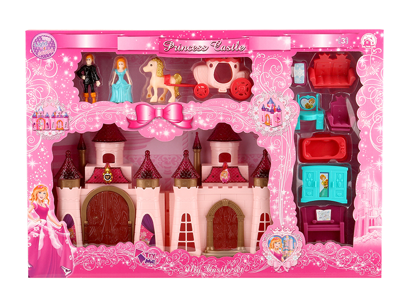 Castle With Colorful Lights And Music + Furniture,Princess,Prince,Carriage