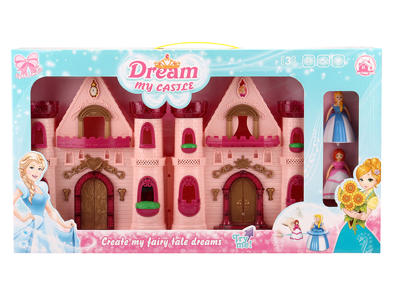 Castle With Flash Colorful Lights And 12 Pieces Of Music + Top Toy Princess,Cat,Furniture