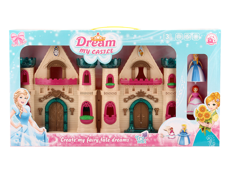 Castle With Flash Colorful Lights And 12 Pieces Of Music + Top Toy Princess,Cat,Furniture