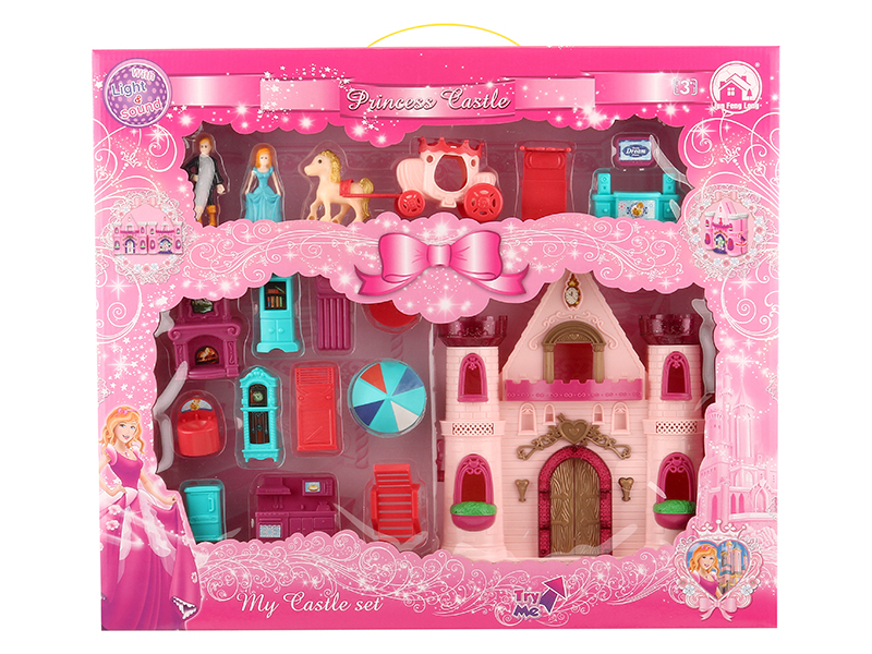 Castle With Flash Colorful Lights And Music +  Furniture,Princess,Prince,Carriage
