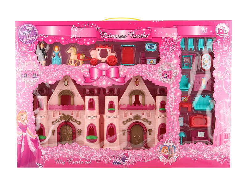 Castle With Flash Colorful Lights And Music +  Furniture,Princess,Prince,Carriage