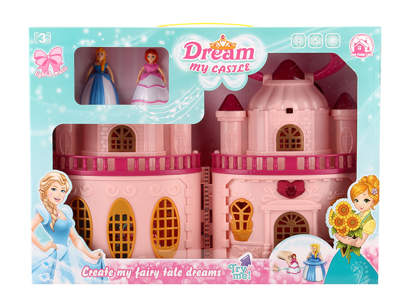 Castle With Flash Colorful Lights And 12 Pieces Of Music + Top Toy Princess,Cat,Furniture