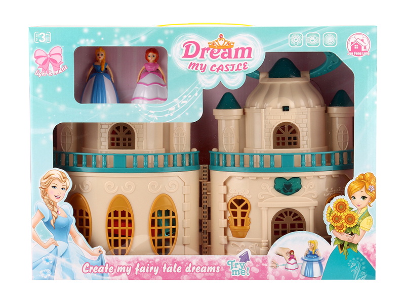 Castle With Flash Colorful Lights And 12 Pieces Of Music + Top Toy Princess,Cat,Furniture