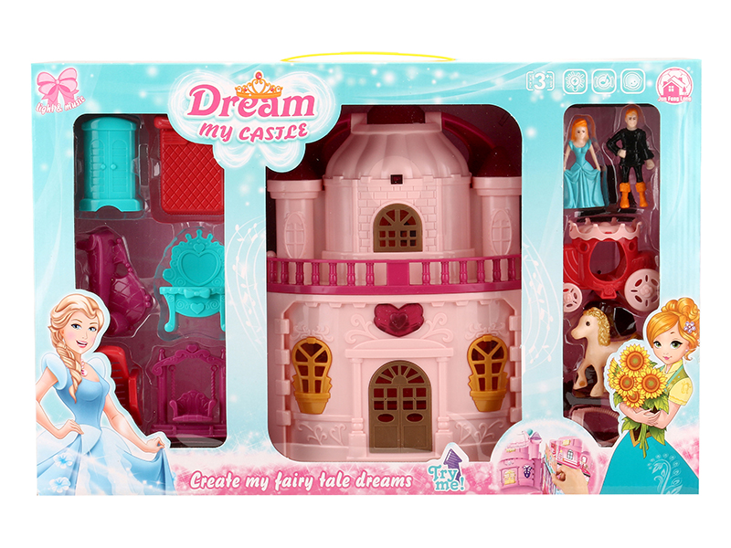 Castle With Flash Colorful Lights And 12 Pieces Of Music + Princess,Prince,Carriage,Furniture