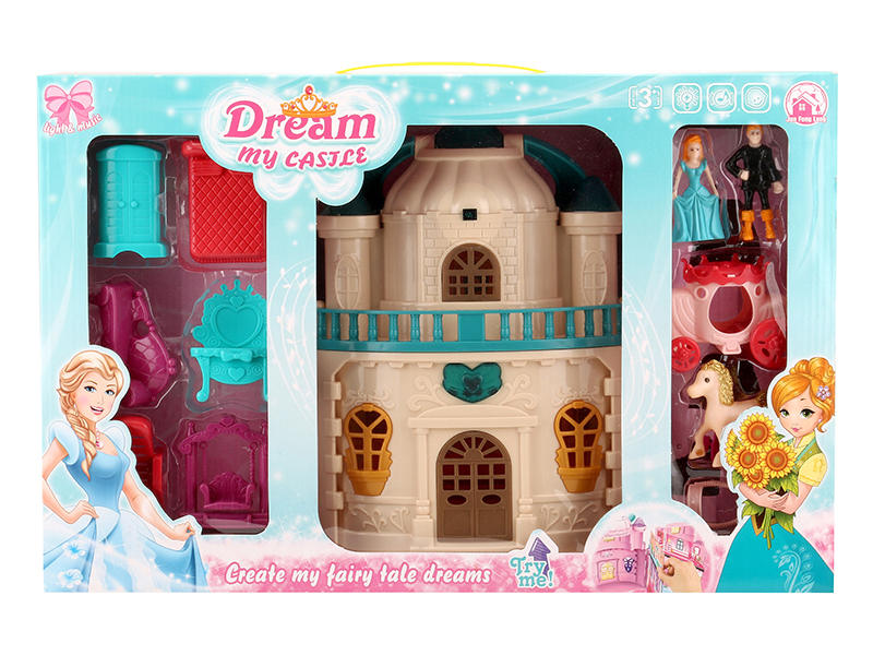 Castle With Flash Colorful Lights And 12 Pieces Of Music + Princess,Prince,Carriage,Furniture