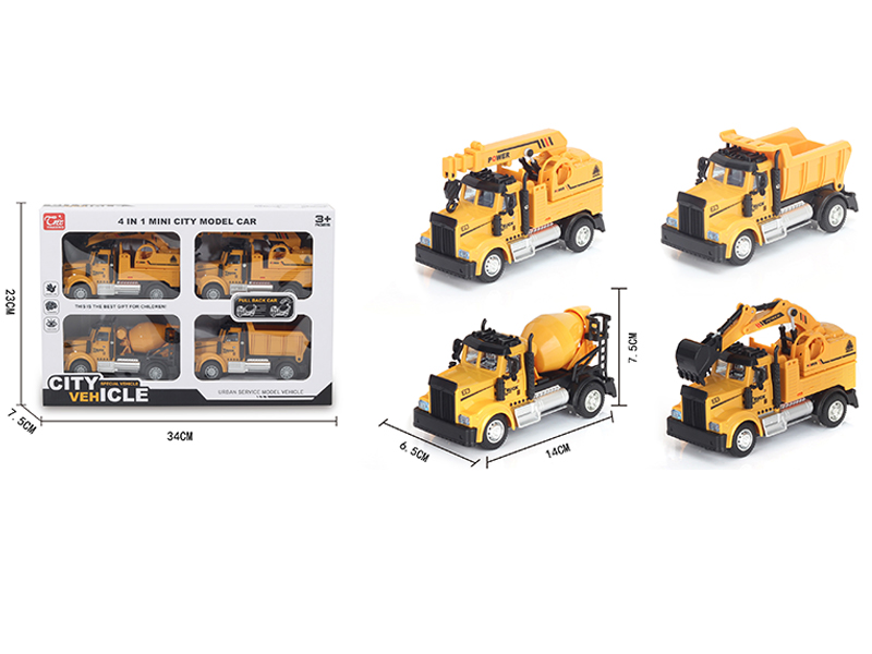 1:64 Pull Back American Engineering Vehicle Yellow
