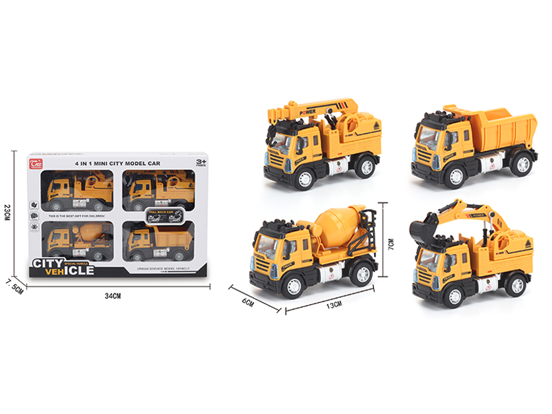 1:64 Pull Back European Engineering Vehicle Yellow