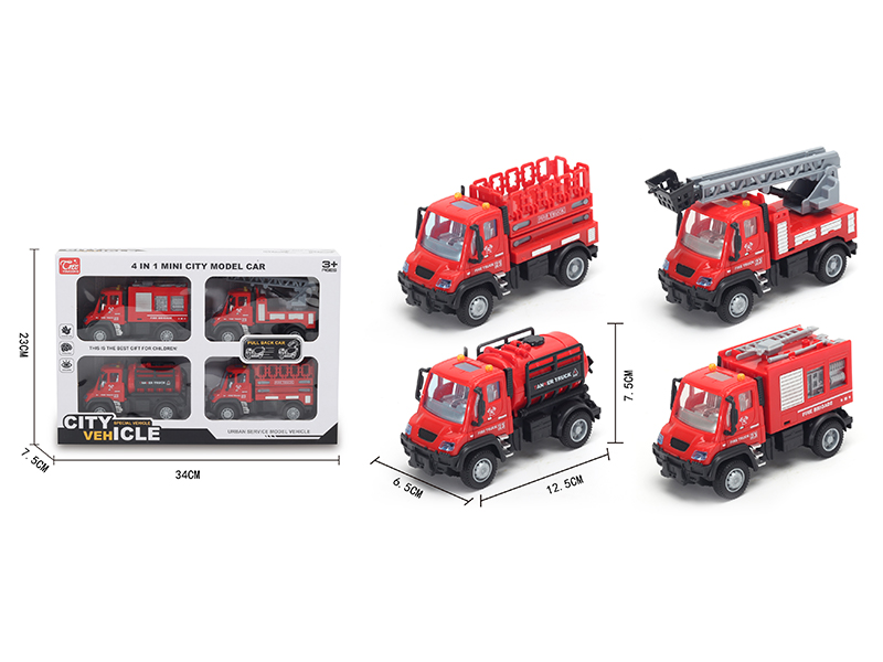 1:64 Pull Back German Fire Truck Red