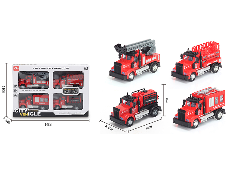 1:64 Pull Back American Fire Truck Red