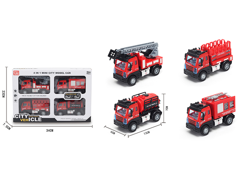 1:64 Pull Back European Fire Truck Red