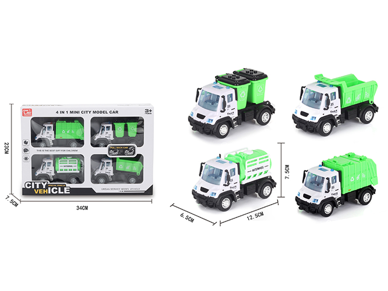 1:64 Pull Back German Sanitation Vehicle Green