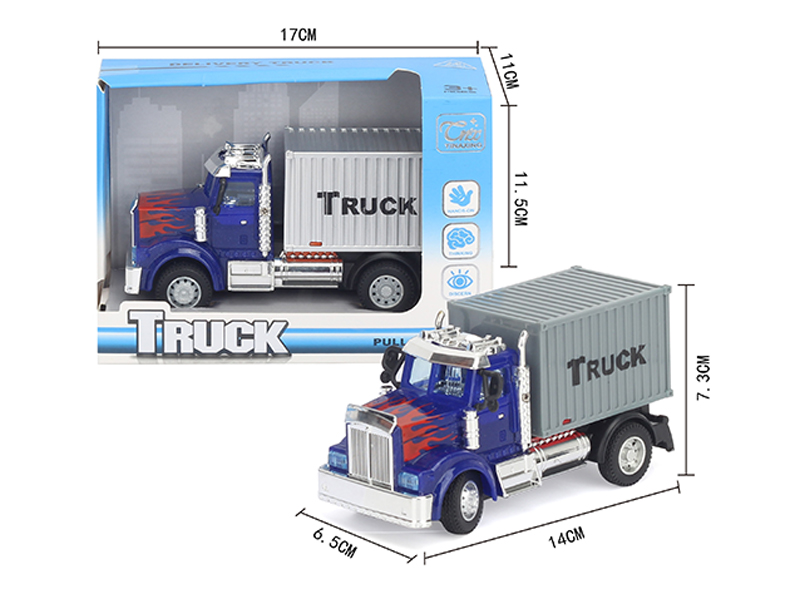 1:64 Pull Back American Transport Container Truck Blue