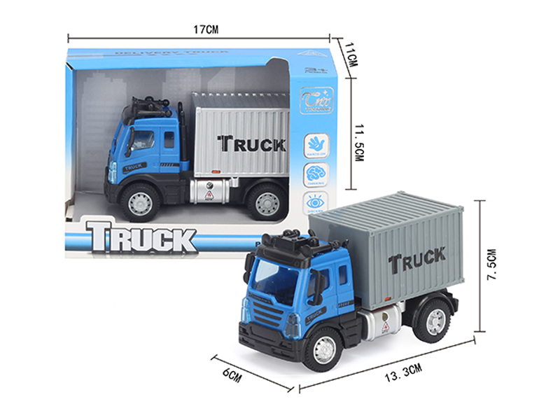 1:64 Pull Back European Transport Container Truck Blue