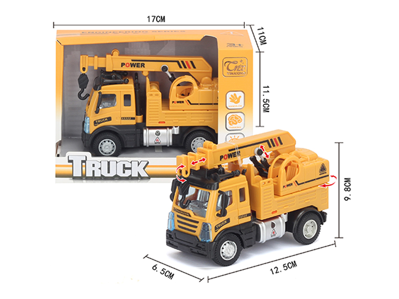 1:64 Pull Back European Engineering Crane Yellow