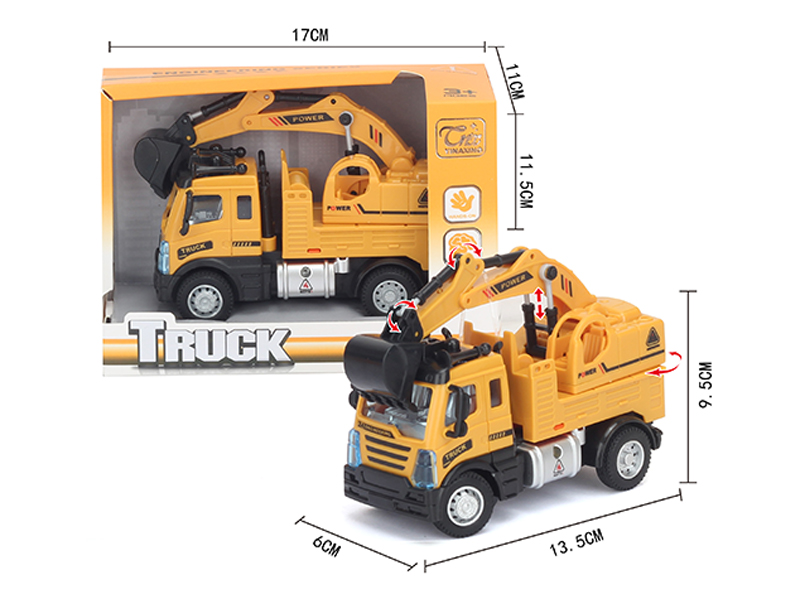 1:64 Pull Back European Engineering Excavator Yellow