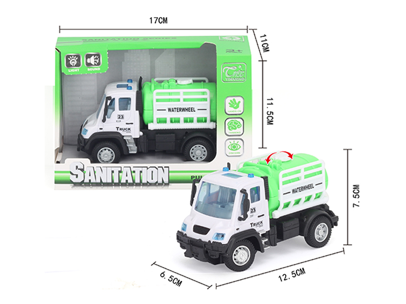 1:64 Pull Back German Sanitation Sprinkler Green