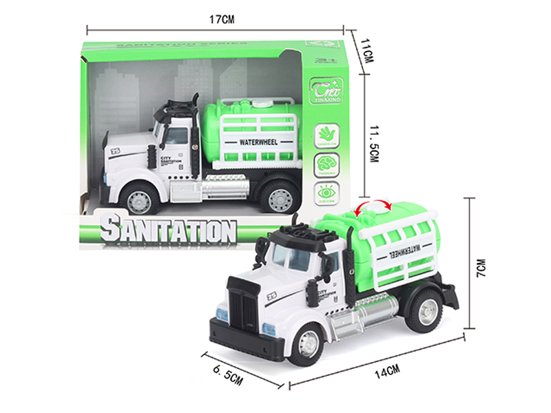 1:64 Pull Back American Sanitation Sprinkler Green