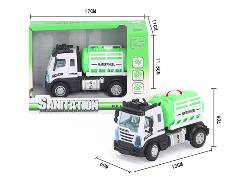 1:64 Pull Back European Sanitation Sprinkler Green