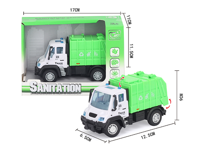 1:64 Pull Back German Sanitation Garbage Truck Green