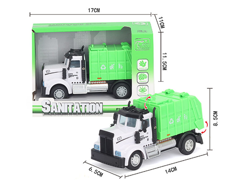 1:64 Pull Back American Sanitation Garbage Truck Green