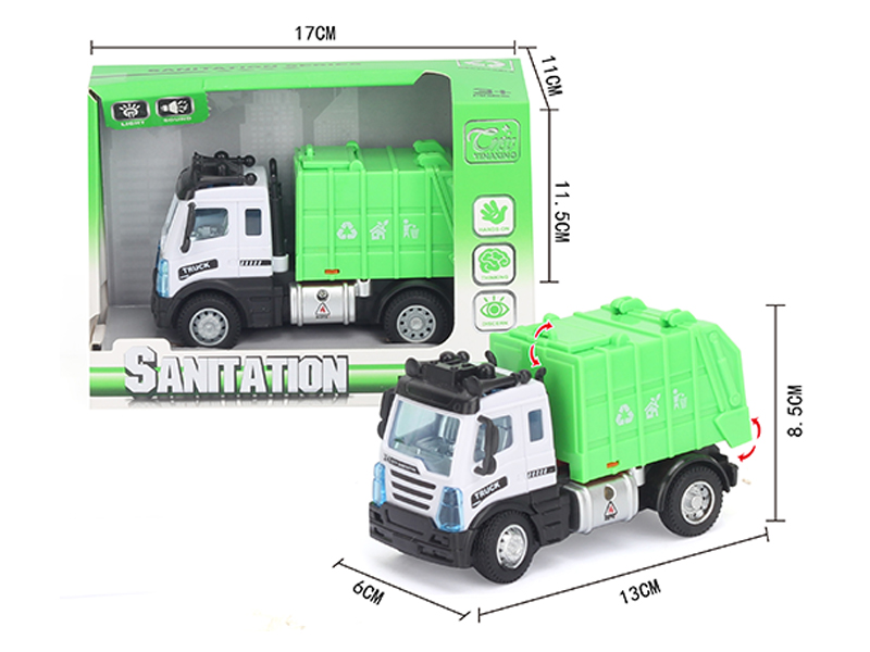 1:64 Pull Back European Sanitation Garbage Truck Green