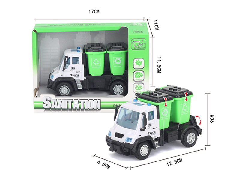 1:64 Pull Back German Garbage Can Sanitation Vehicle Green