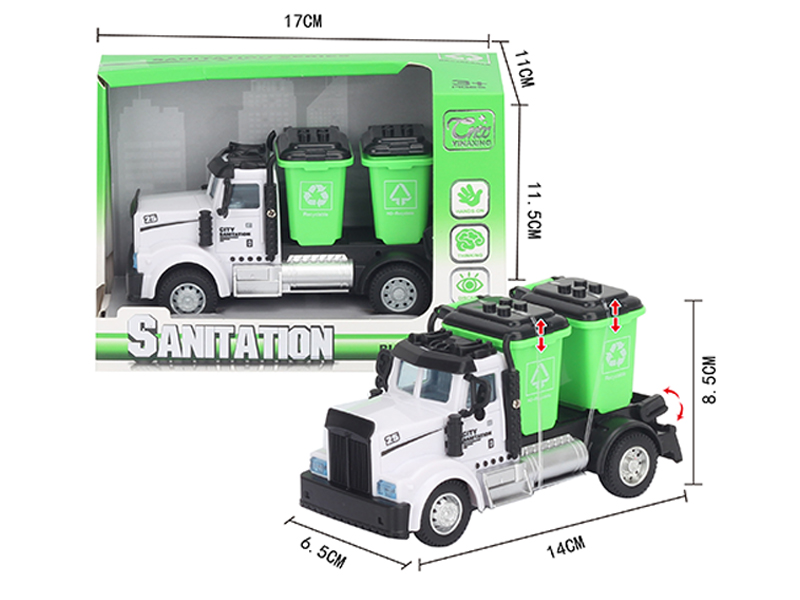 1:64 Pull Back American Garbage Can Sanitation Vehicle Green