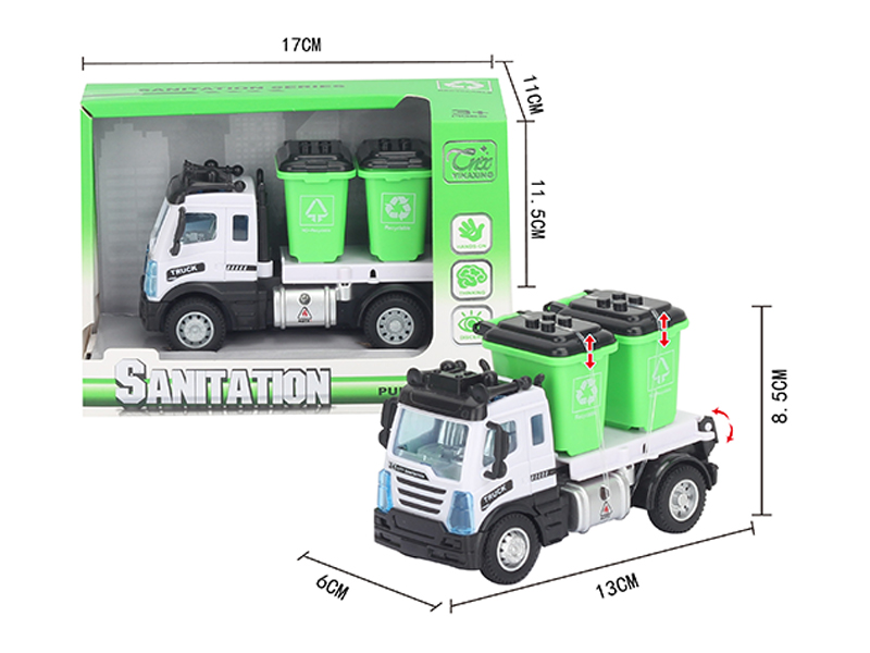 1:64 Pull Back European Garbage Can Sanitation Vehicle Green
